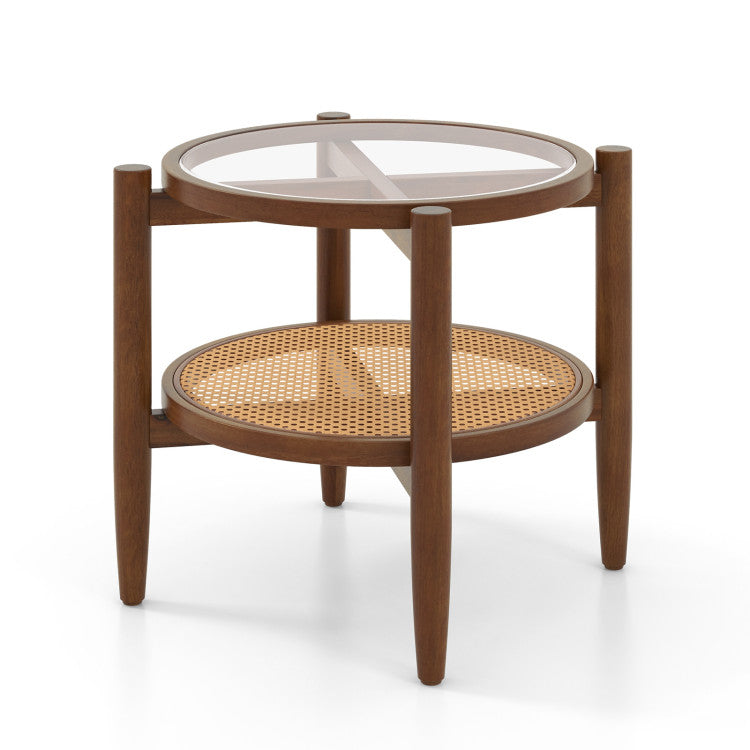 3-Piece Rattan Living Room Furniture Set with Tempered Glass Tabletop and Accent Chair-Living Room Furniture Sets-DECOROLALA