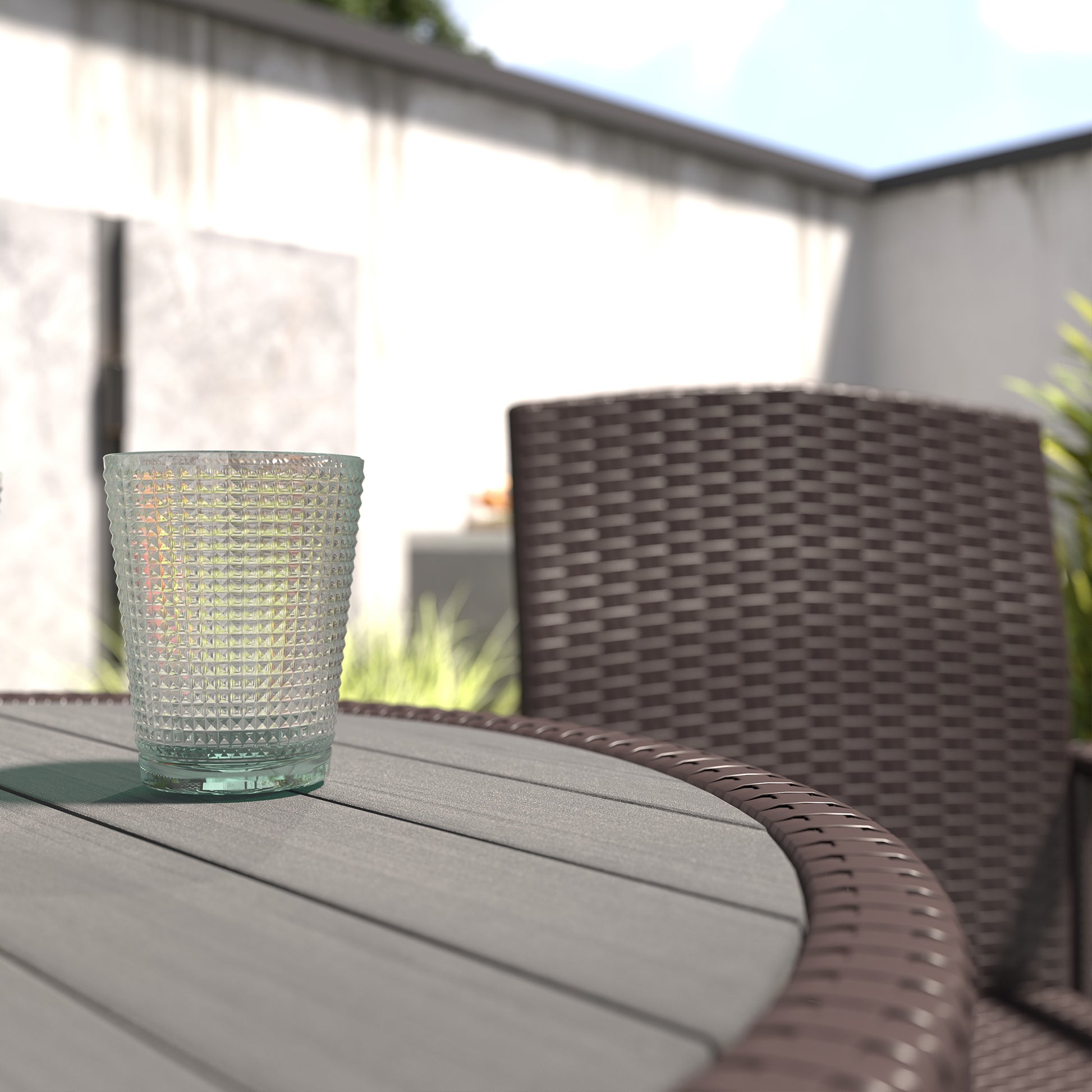 3-Piece Rattan Patio Bar Set with Ice Bucket - Dark Brown-DECOROLALA