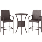 3-Piece Rattan Patio Bar Set with Ice Bucket - Dark Brown-DECOROLALA
