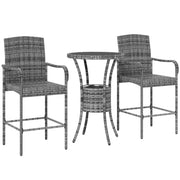 3-Piece Rattan Patio Bar Set with Ice Bucket - Mixed Grey-DECOROLALA