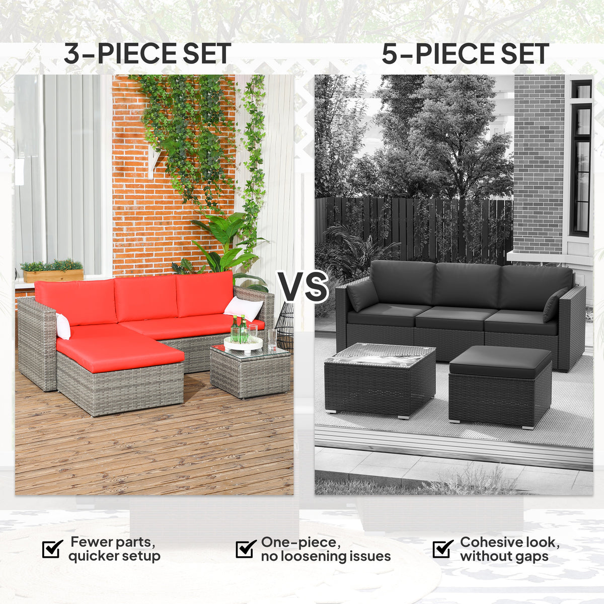3-Piece Rattan Patio Furniture Set - Red-Patio Furniture Sets-DECOROLALA