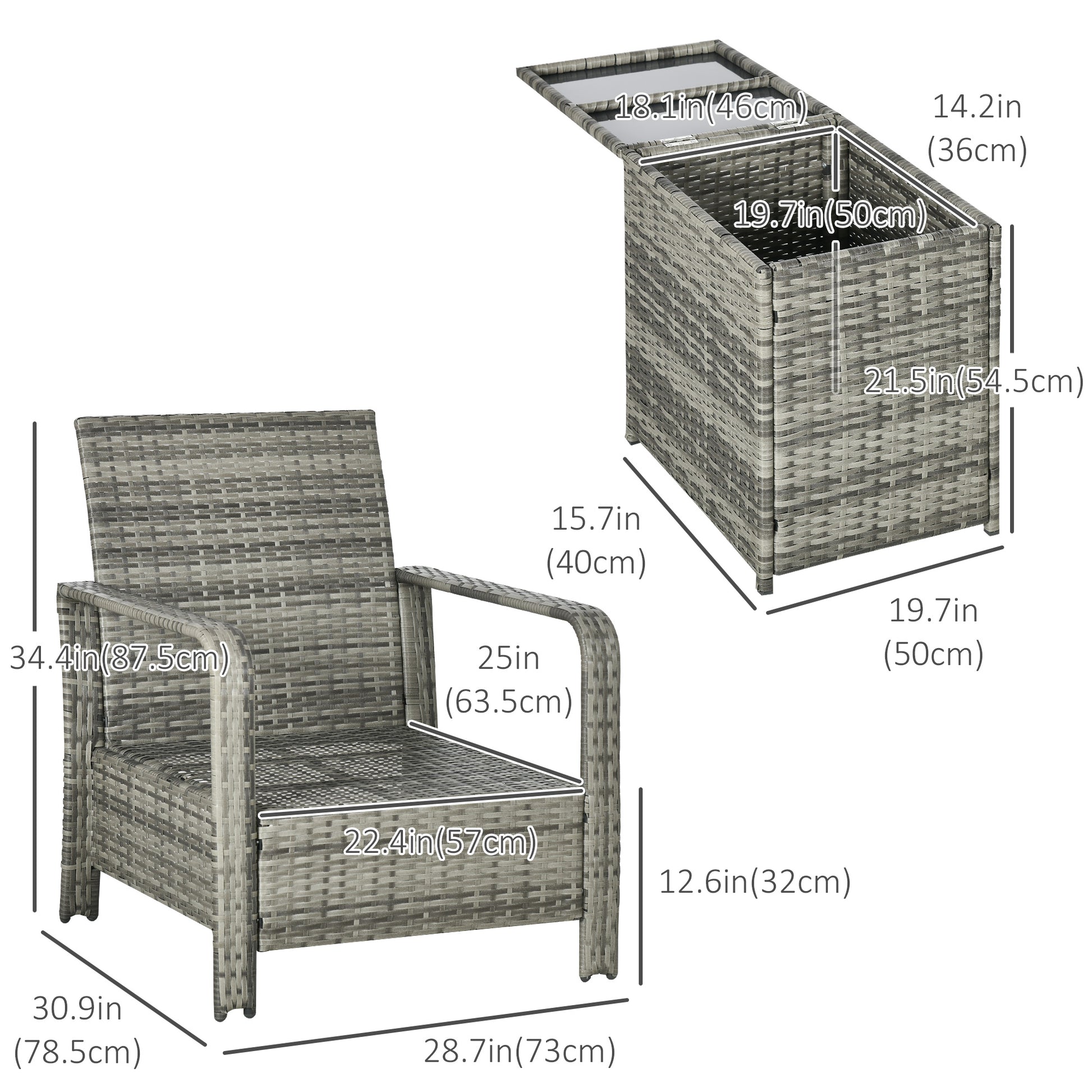 3-Piece Rattan Patio Set - Beige Cushions-DECOROLALA