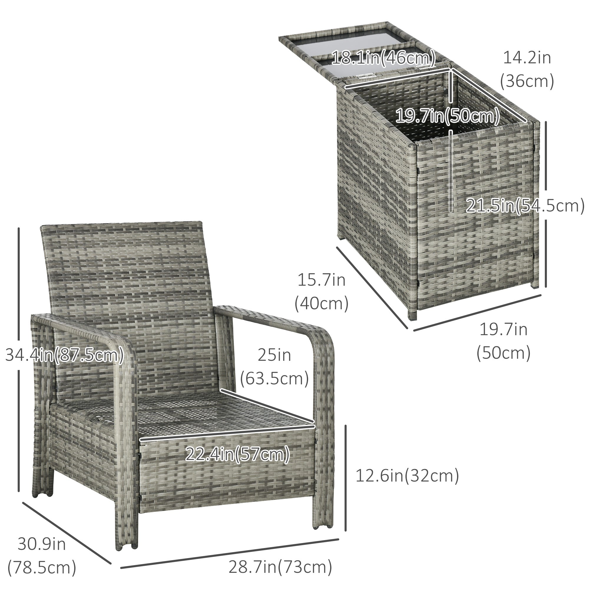 3-Piece Rattan Patio Set - Beige Cushions-DECOROLALA