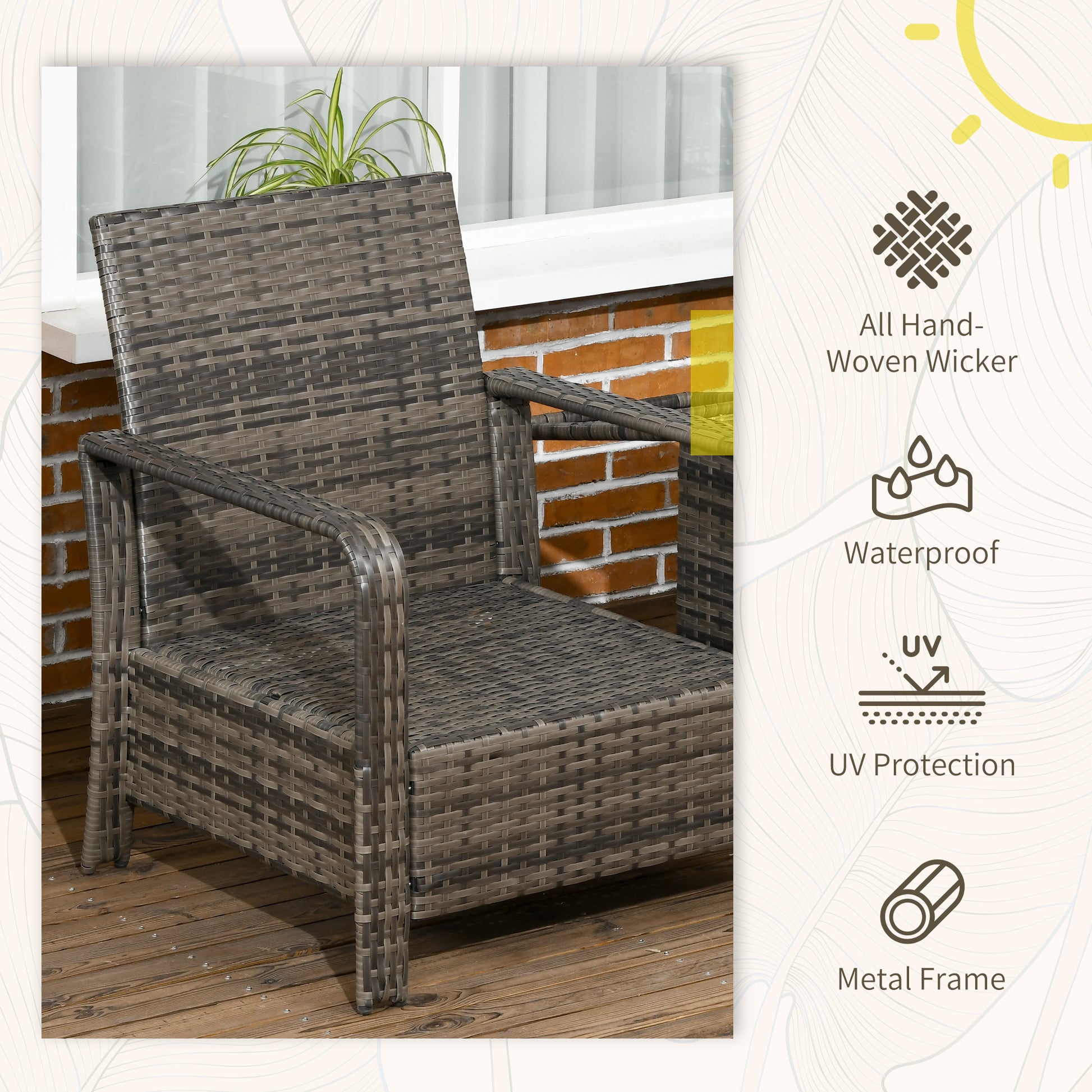 3-Piece Rattan Patio Set - Beige Cushions-DECOROLALA