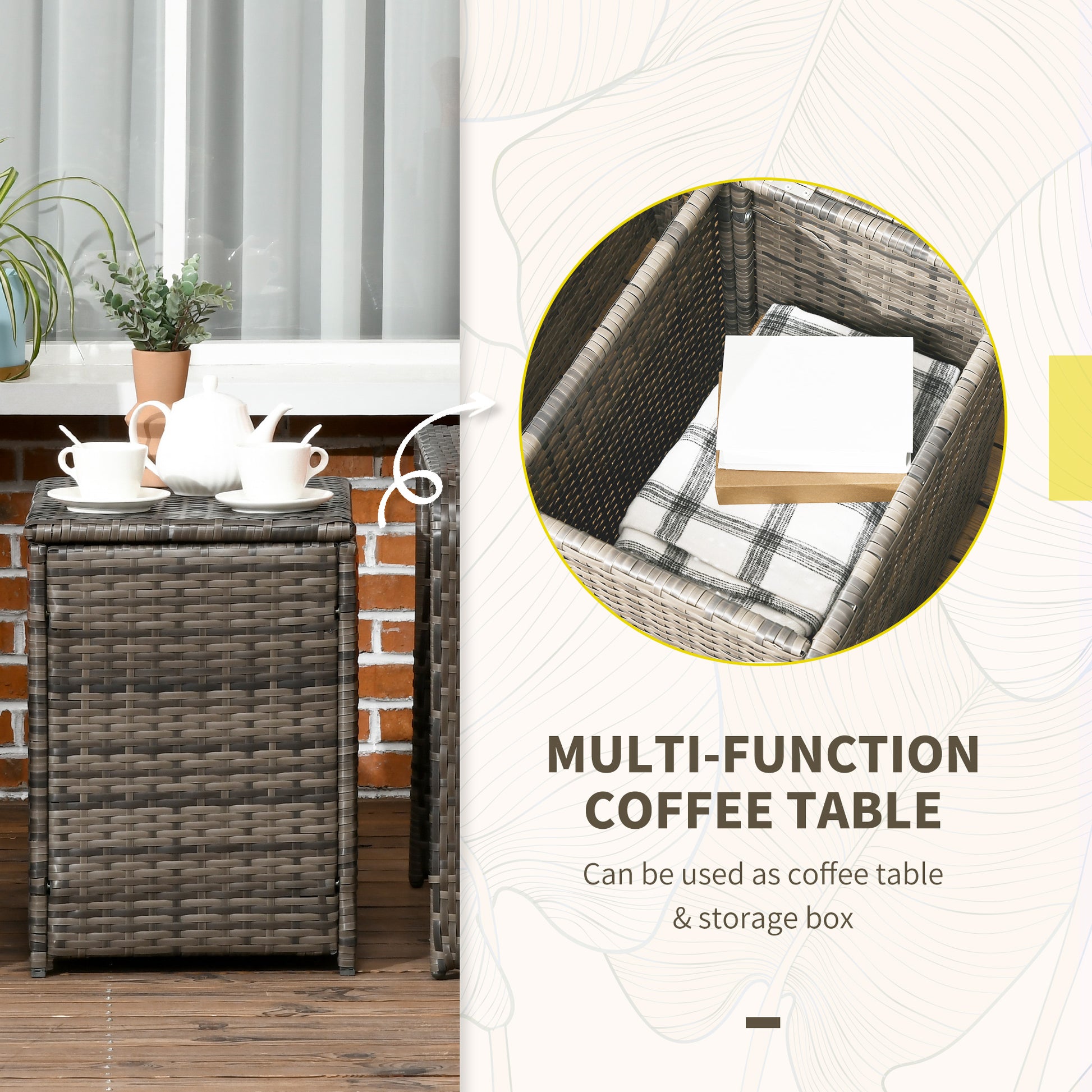3-Piece Rattan Patio Set - Beige Cushions-DECOROLALA