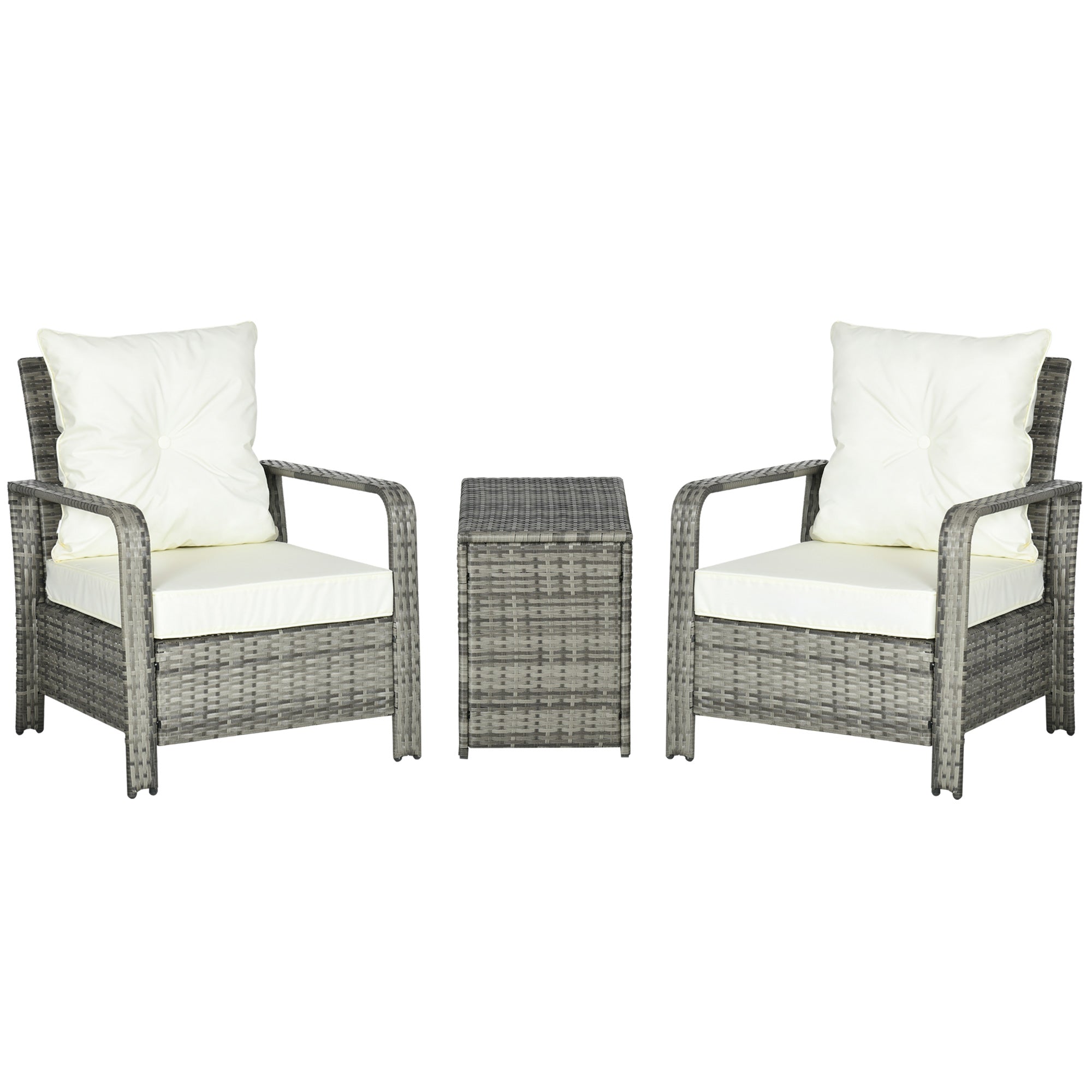 3-Piece Rattan Patio Set - Beige Cushions-DECOROLALA
