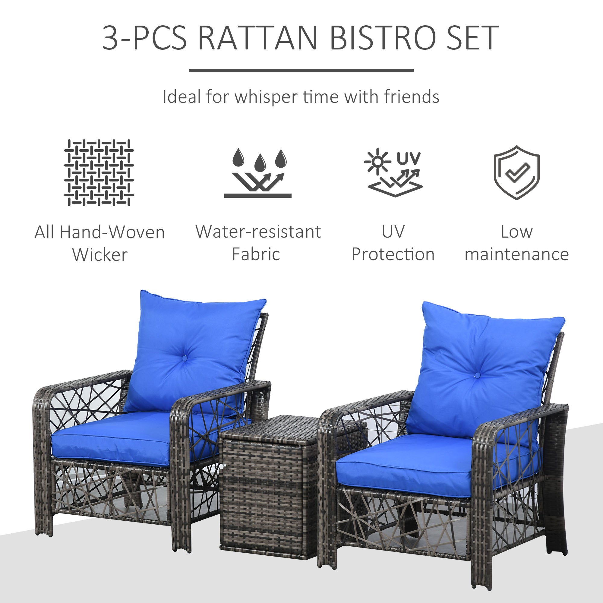 3-Piece Rattan Patio Set with Storage - Blue-DECOROLALA