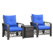 3-Piece Rattan Patio Set with Storage - Blue-DECOROLALA
