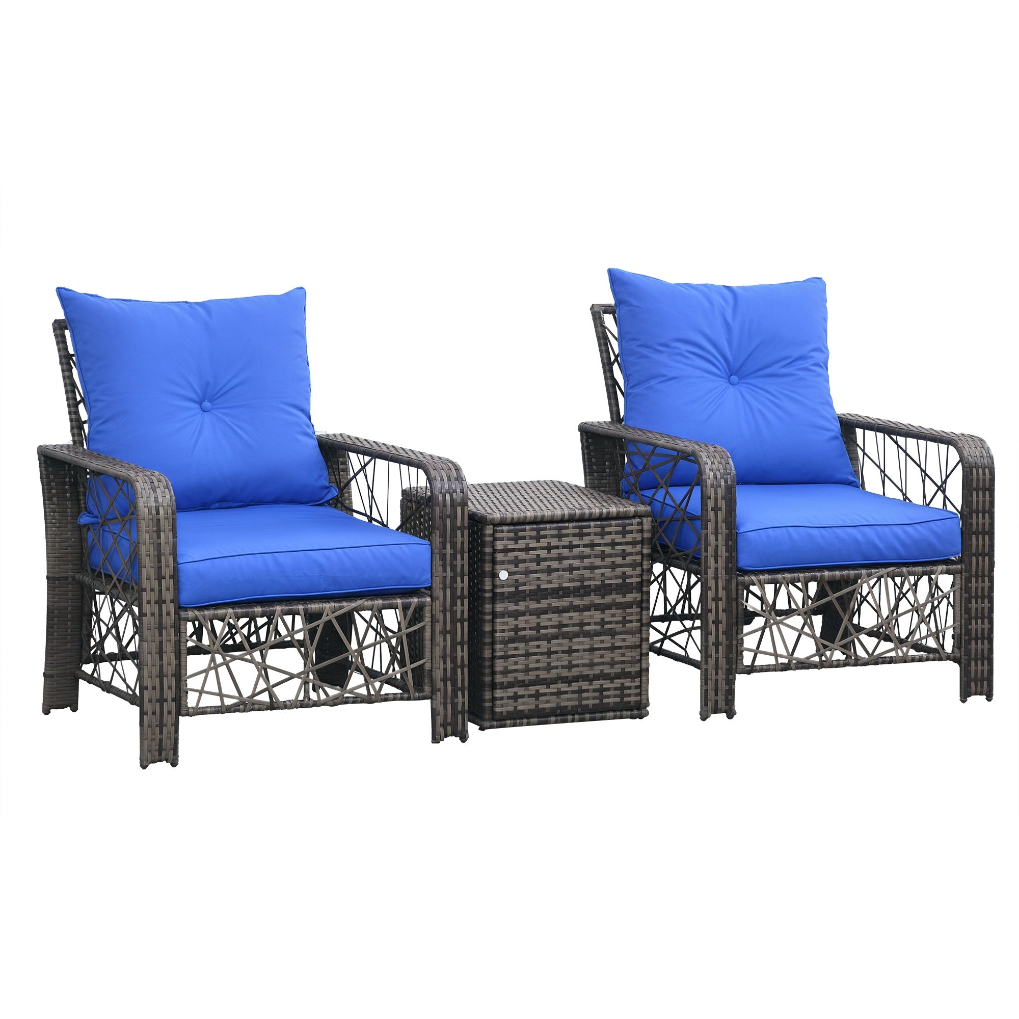 3-Piece Rattan Patio Set with Storage - Blue-DECOROLALA