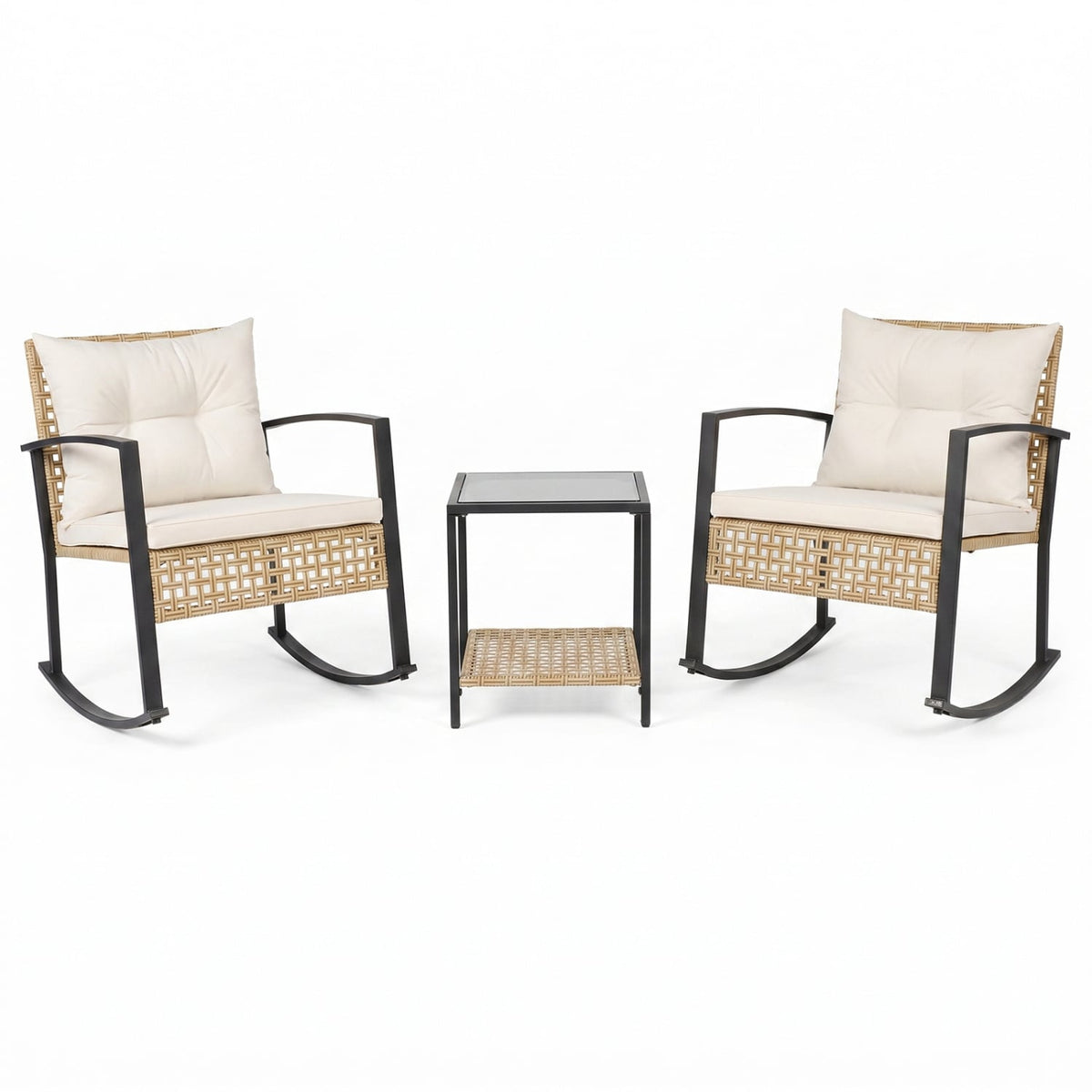 3-Piece Rattan Wicker Patio Conversation Set for Porch Balcony Garden Backyard-White-Patio Conversation Sets-DECOROLALA
