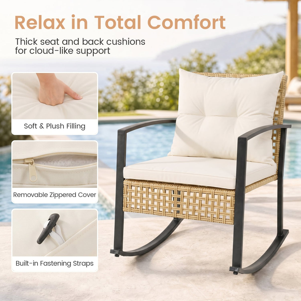 3-Piece Rattan Wicker Patio Conversation Set for Porch Balcony Garden Backyard-White-Patio Conversation Sets-DECOROLALA