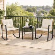 3-Piece Rattan Wicker Patio Conversation Set for Porch Balcony Garden Backyard-White-Patio Conversation Sets-DECOROLALA