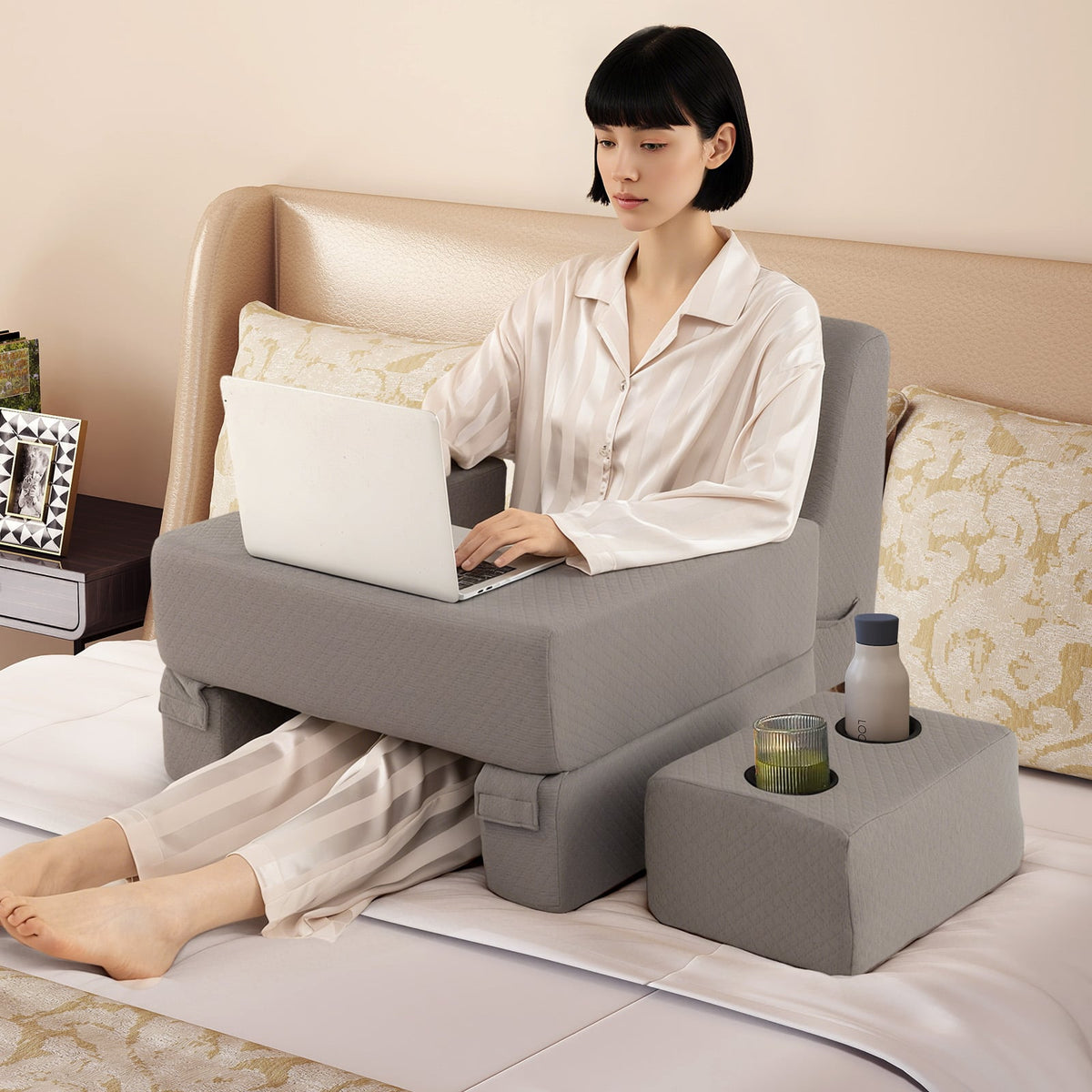 3-Piece Reading Pillow Set Extra Large Lap Desk with Coaster-Gray-Bedding-DECOROLALA