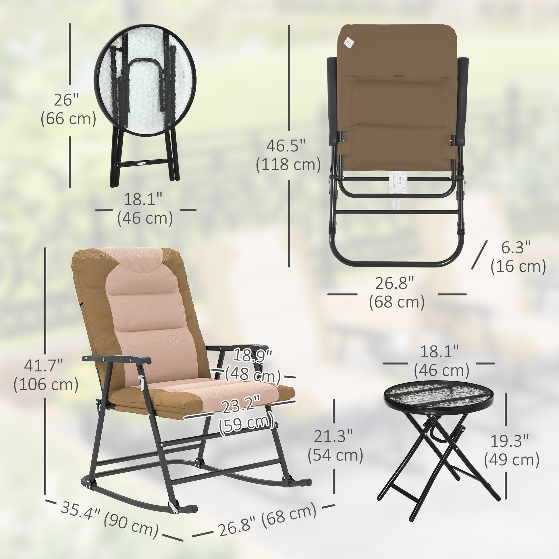 3-Piece Rocking Chair Set Light Brown Outdoor-DECOROLALA