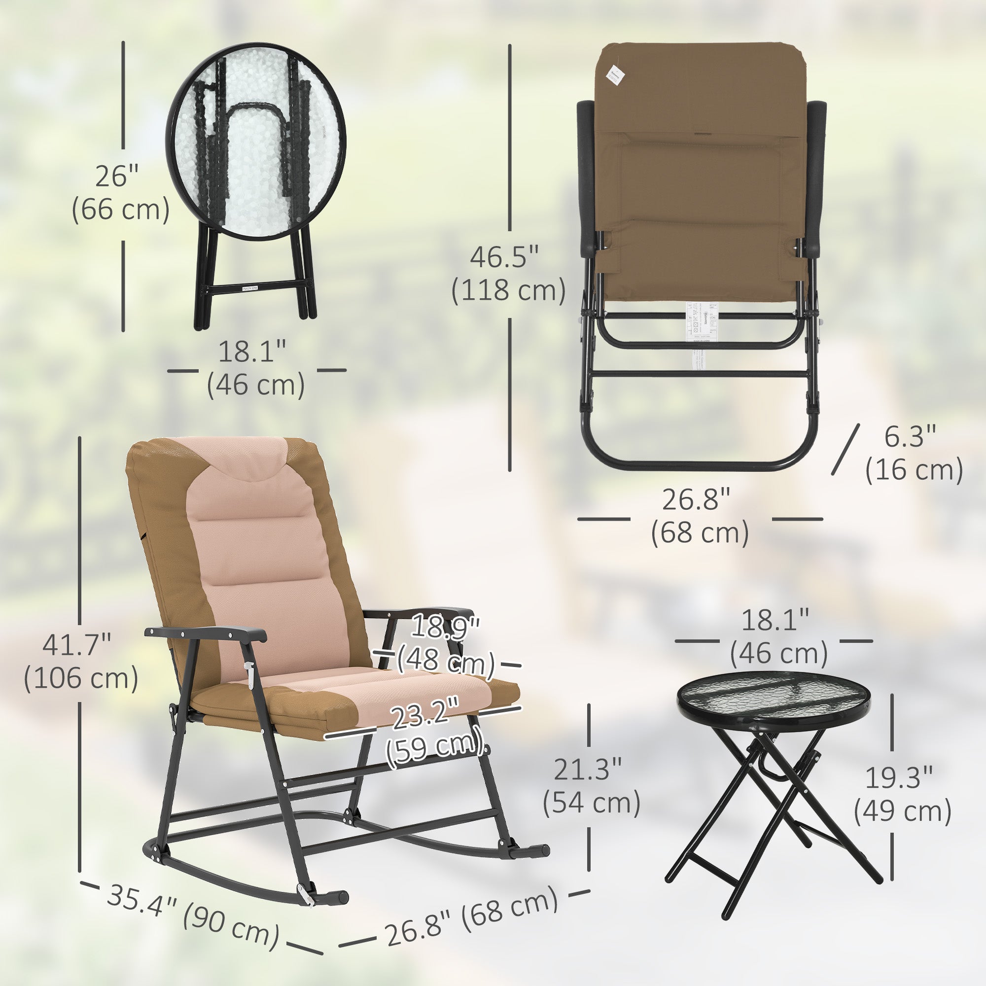 3-Piece Rocking Chair Set Light Brown Outdoor-DECOROLALA