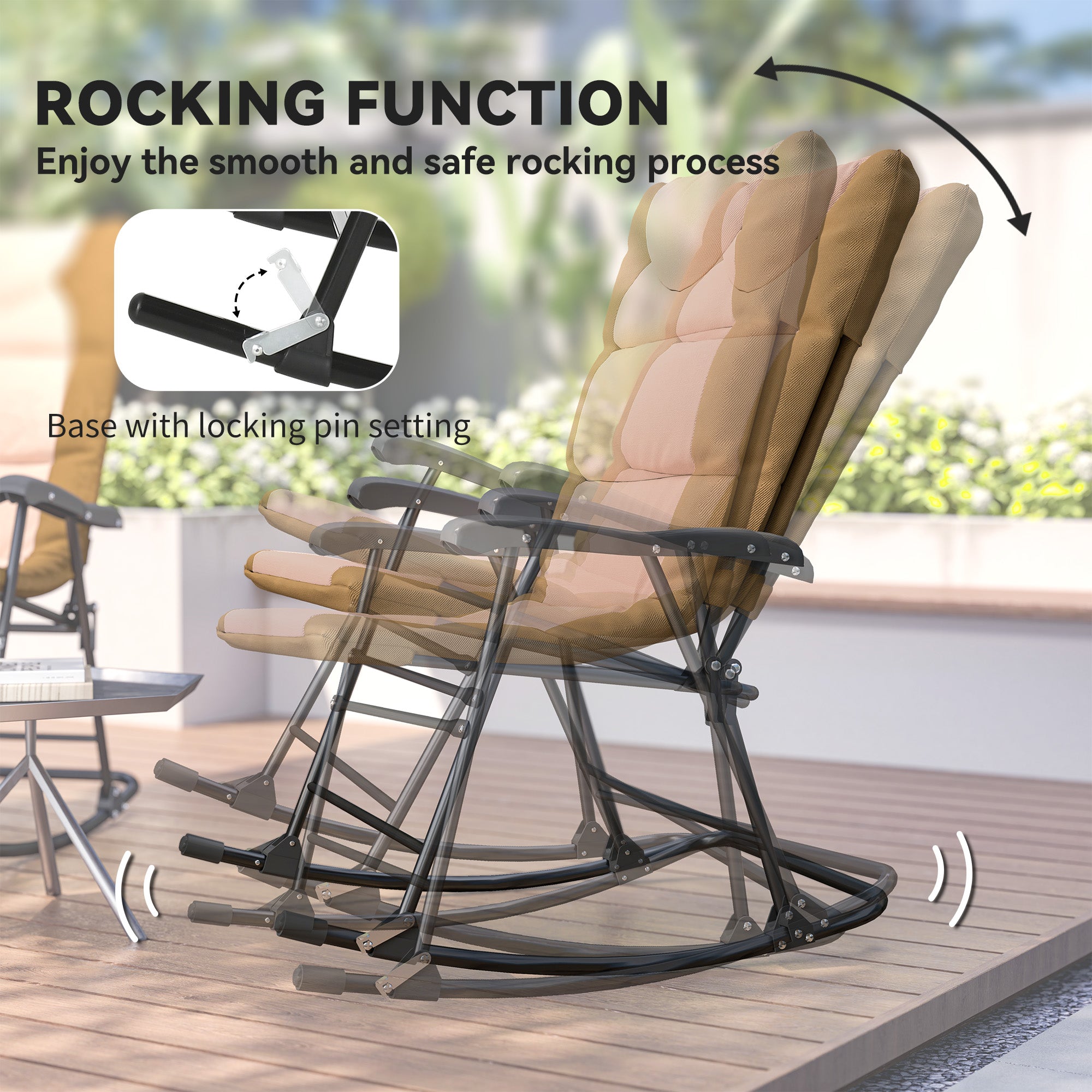 3-Piece Rocking Chair Set Light Brown Outdoor-DECOROLALA