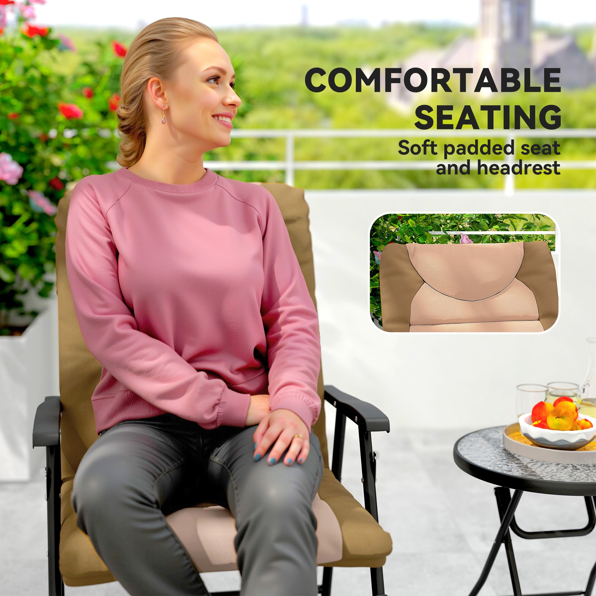 3-Piece Rocking Chair Set Light Brown Outdoor-DECOROLALA