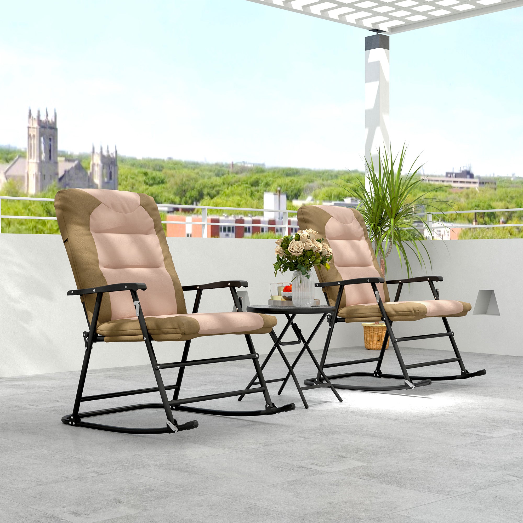 3-Piece Rocking Chair Set Light Brown Outdoor-DECOROLALA