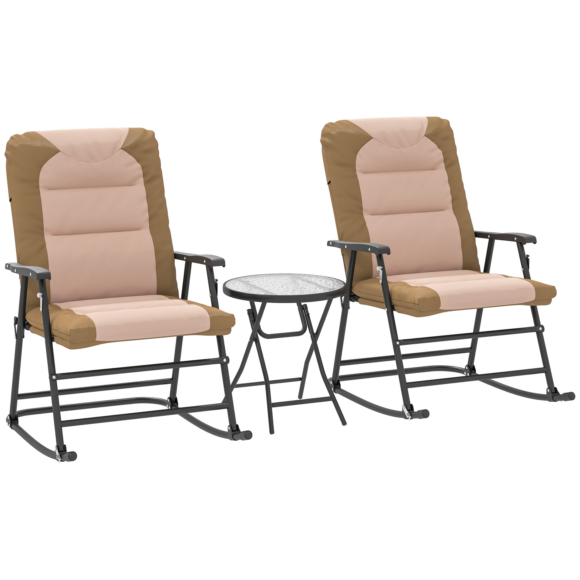 3-Piece Rocking Chair Set Light Brown Outdoor-DECOROLALA