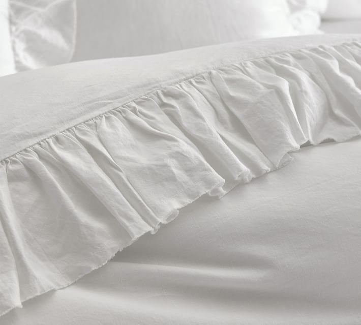 3 Piece Ruffle Duvet Cover Set - White Linen Cotton Mix-n/a-DECOROLALA