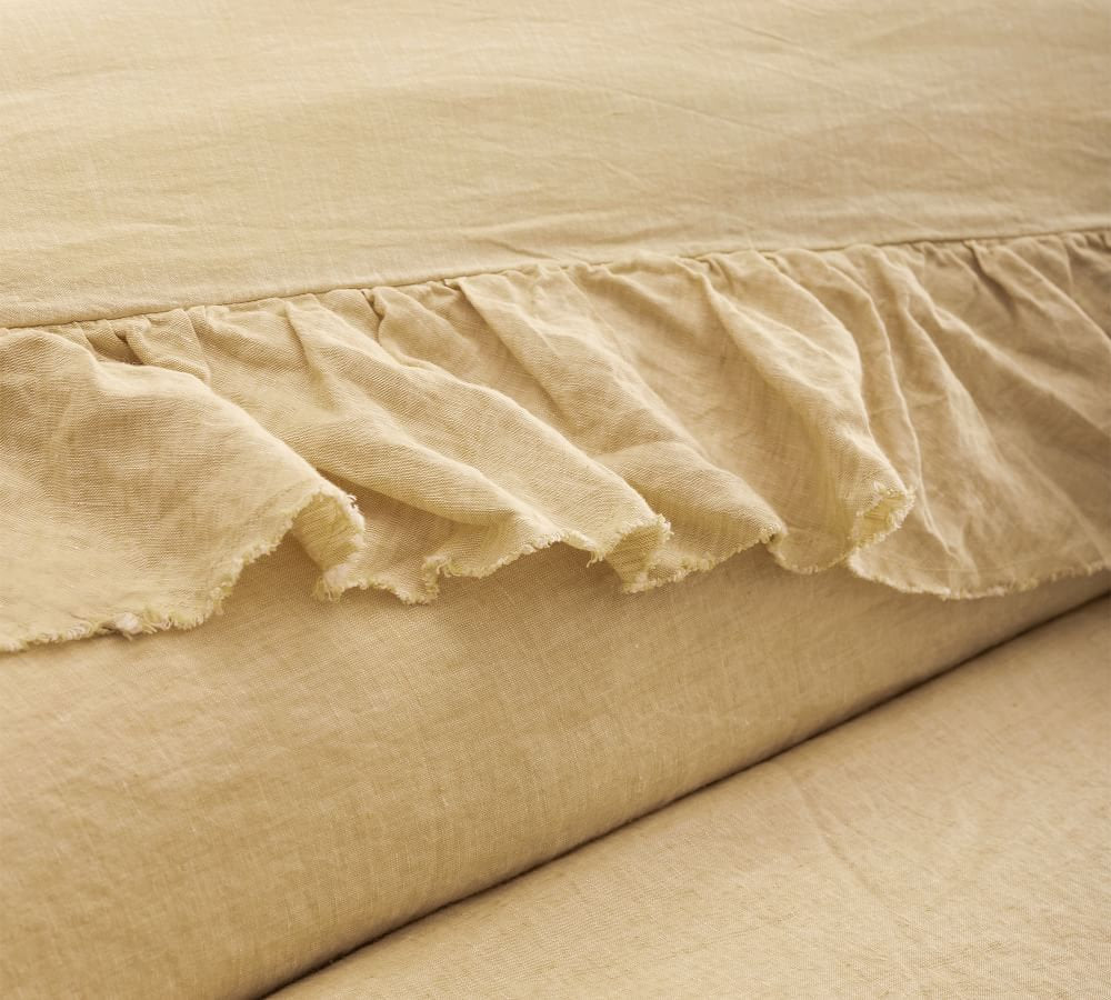 3 Piece Ruffle Linen Duvet Cover Set - Yellow Soft Pre-washed-n/a-DECOROLALA