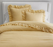 3 Piece Ruffle Linen Duvet Cover Set - Yellow Soft Pre-washed-n/a-DECOROLALA
