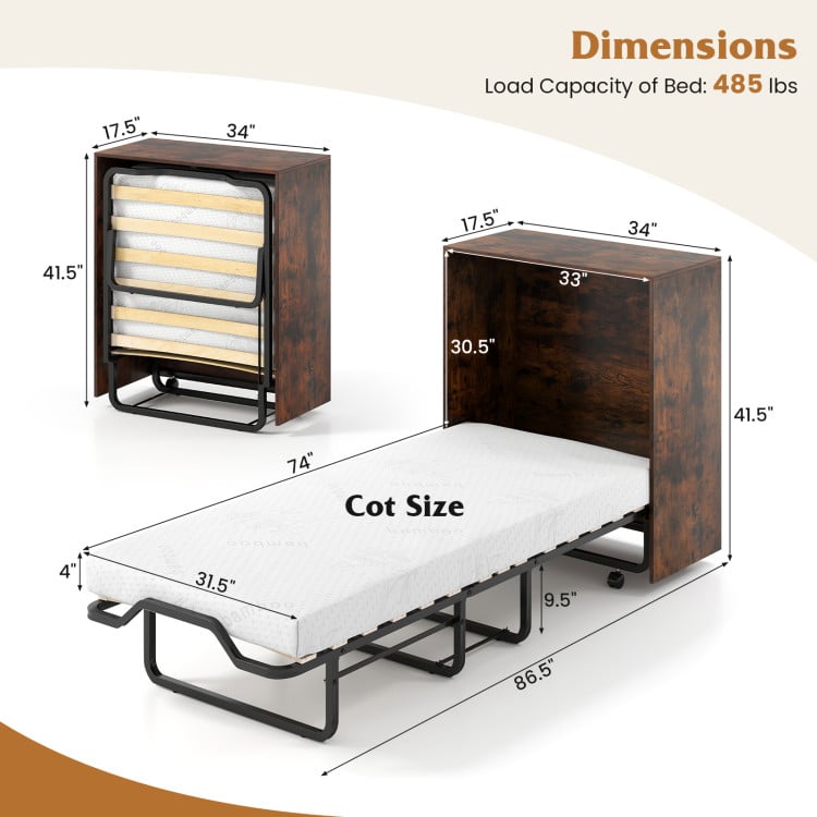 3-Piece Space-Saving Living Room with Teddy Sofa Display Bookshelf & Foldable Murphy Bed-Folding Beds-DECOROLALA