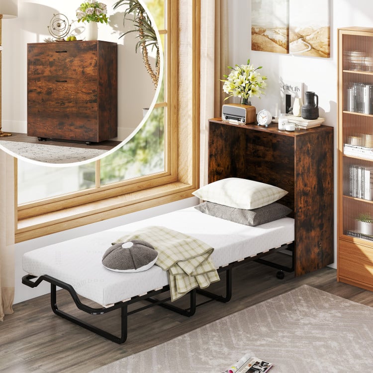 3-Piece Space-Saving Living Room with Teddy Sofa Display Bookshelf & Foldable Murphy Bed-Folding Beds-DECOROLALA