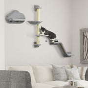 3-Piece Wall-Mounted Cat Shelves with Hammock & Sisal Post - Grey-Cats-DECOROLALA