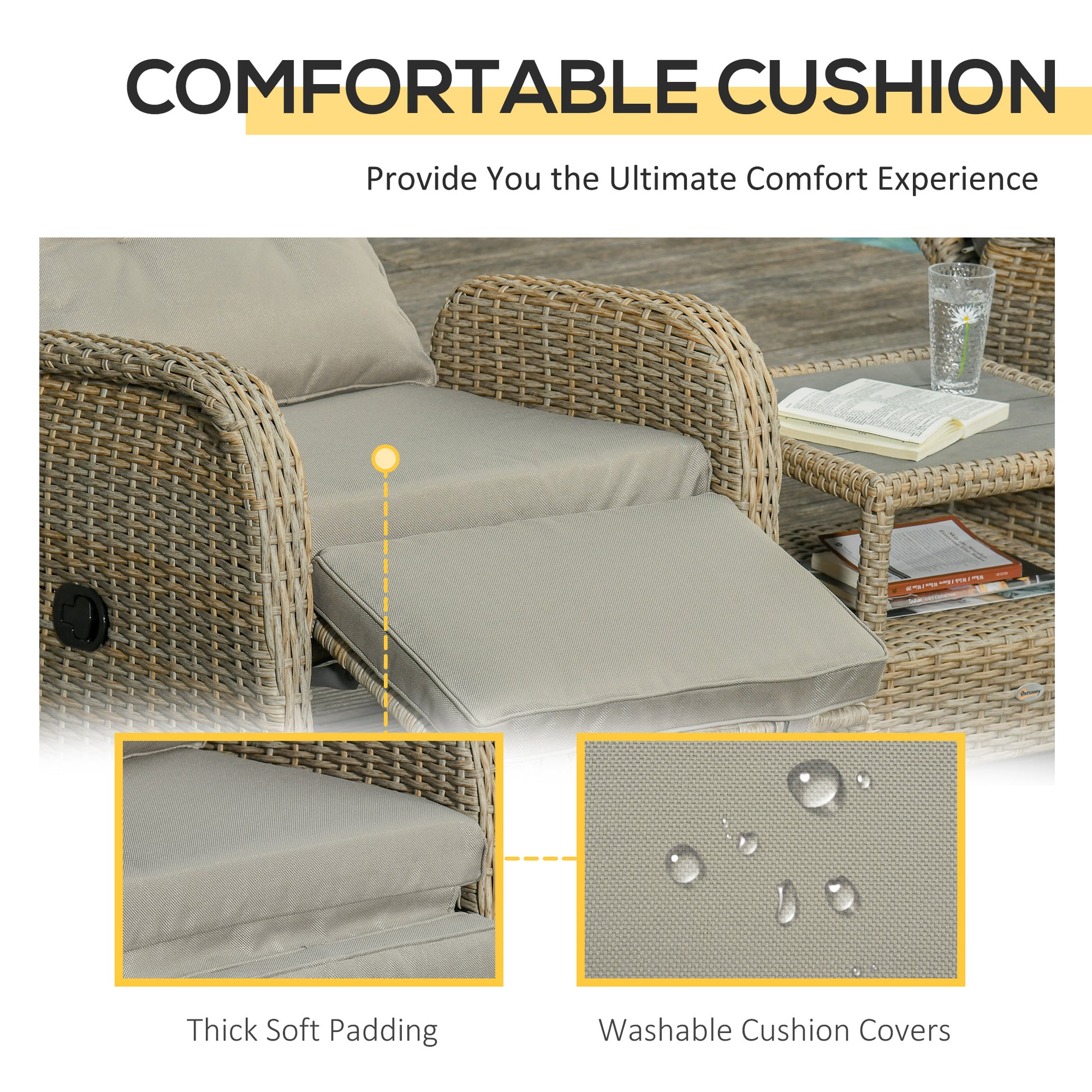 3-Piece Wicker Bistro Set - Reclining Chairs & Table Khaki-DECOROLALA