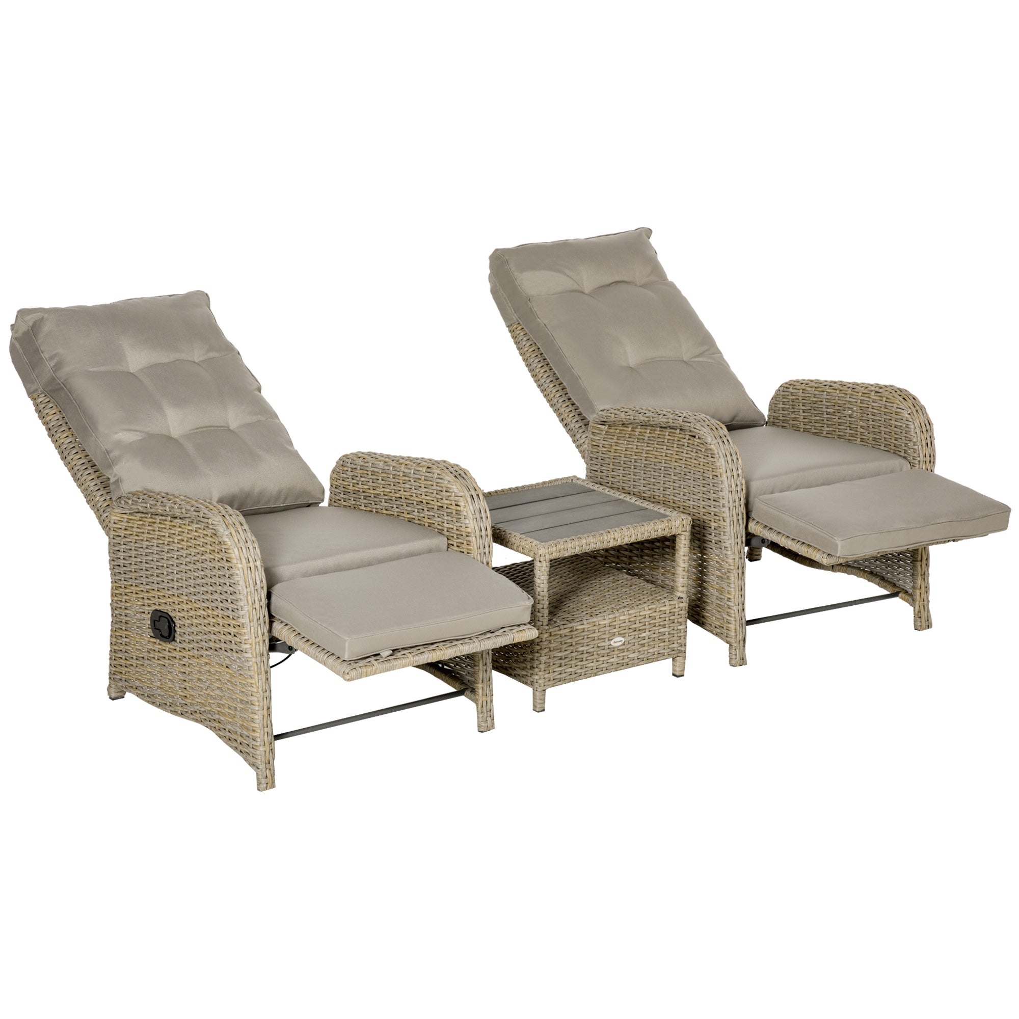 3-Piece Wicker Bistro Set - Reclining Chairs & Table Khaki-DECOROLALA