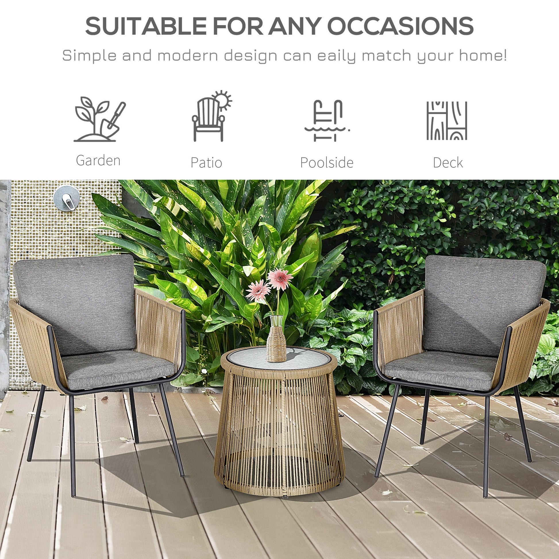 3 Piece Wicker Patio Bistro Set - Grey Wing Chairs w/ Table-DECOROLALA