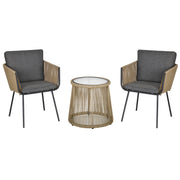 3 Piece Wicker Patio Bistro Set - Grey Wing Chairs w/ Table-DECOROLALA