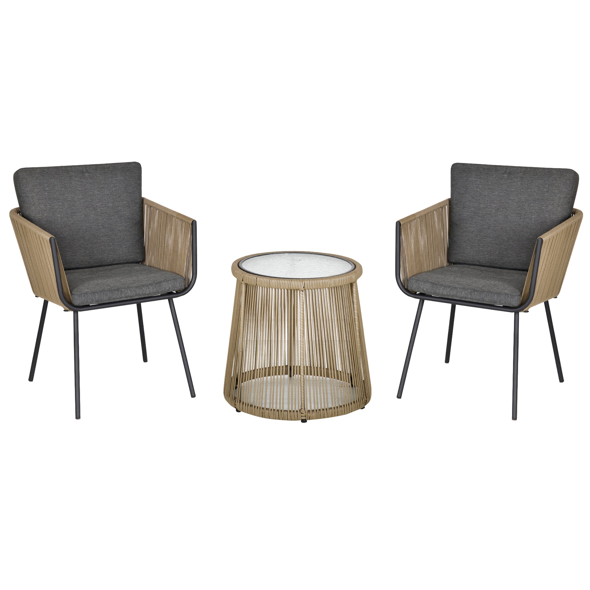 3 Piece Wicker Patio Bistro Set - Grey Wing Chairs w/ Table-DECOROLALA