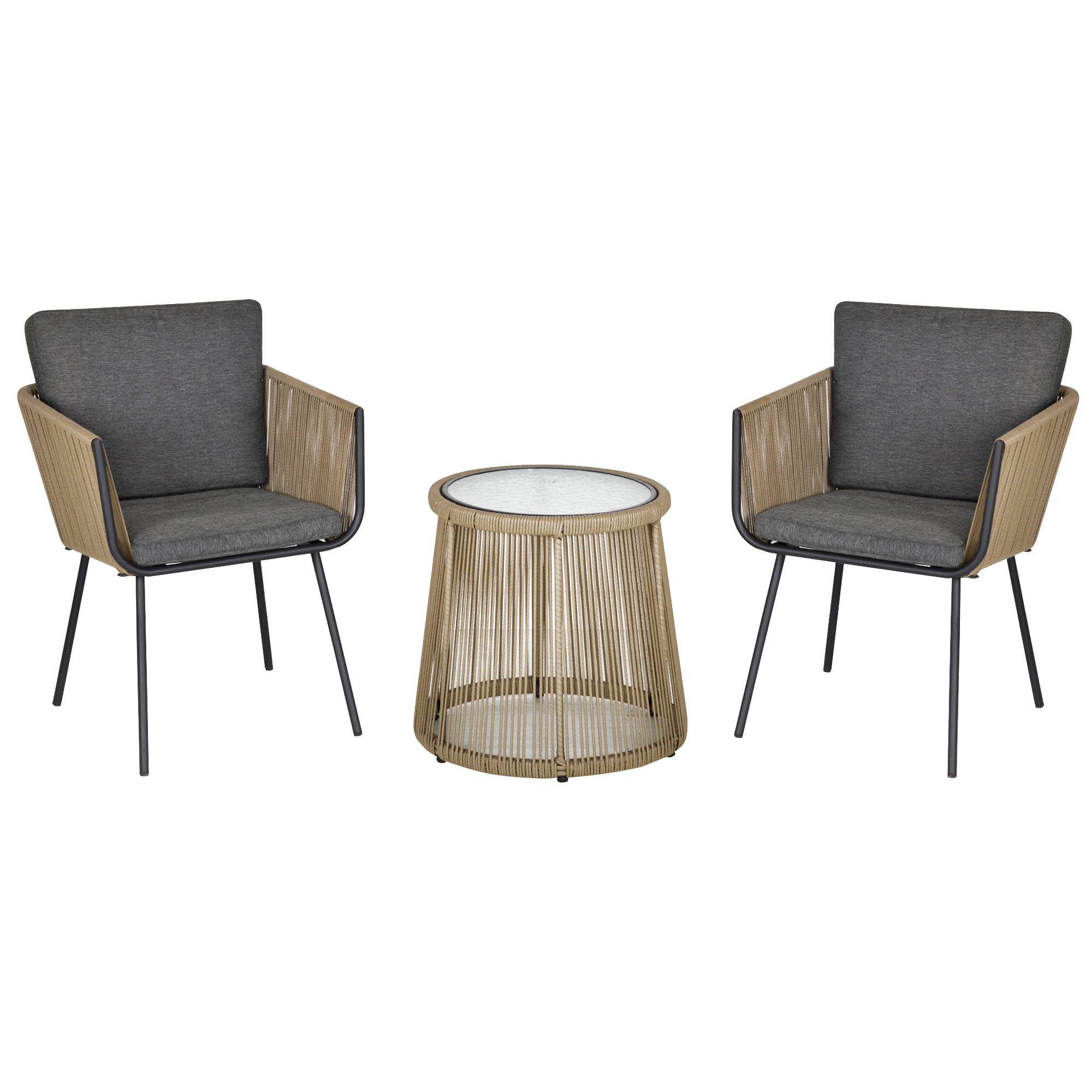 3 Piece Wicker Patio Bistro Set - Grey Wing Chairs w/ Table-DECOROLALA