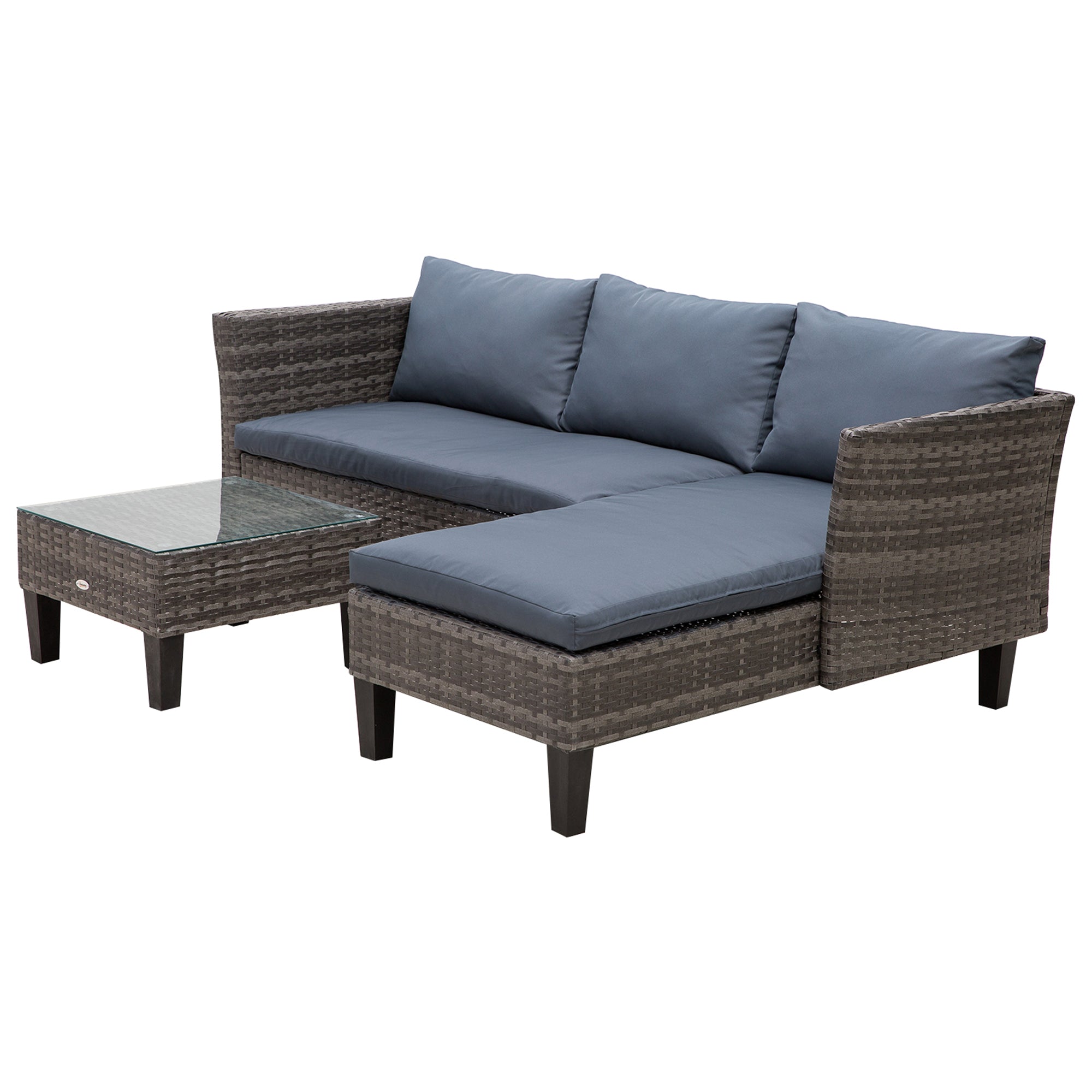 3-Piece Wicker Patio Set - Grey Sofa w/ Glass Table-DECOROLALA