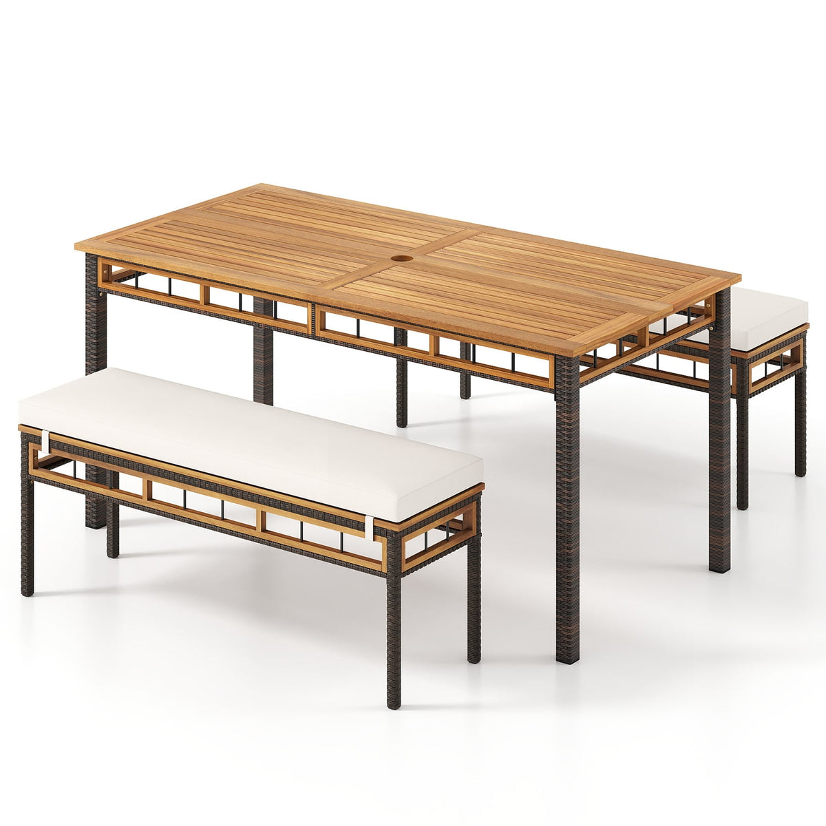 3 Pieces Acacia Wood Patio Dining Set for Deck and Backyard-Patio Dining Sets-DECOROLALA
