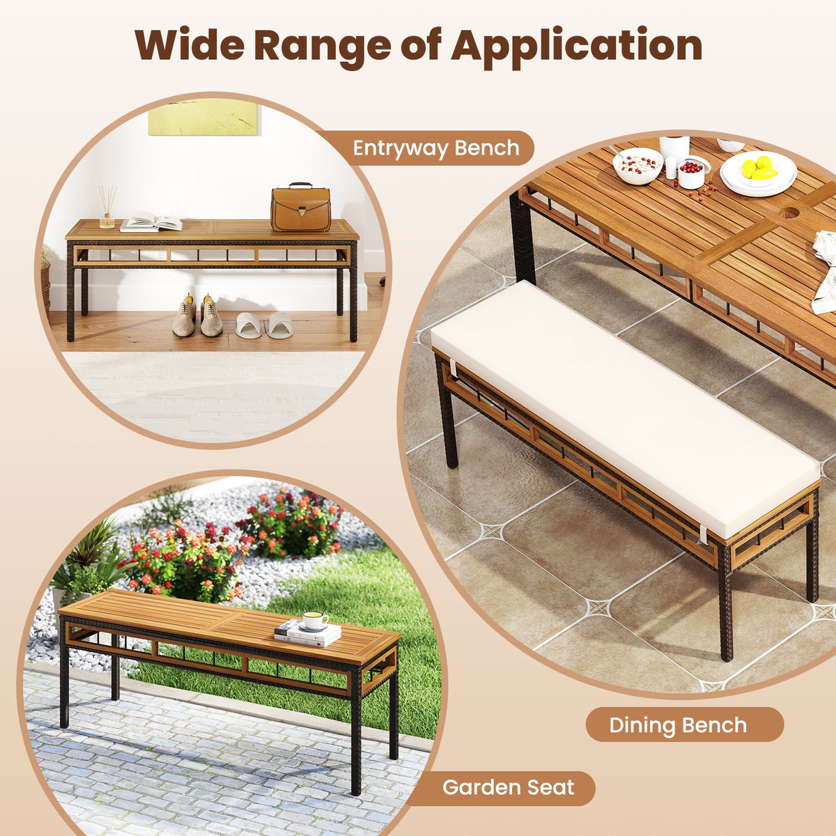 3 Pieces Acacia Wood Patio Dining Set for Deck and Backyard-Patio Dining Sets-DECOROLALA