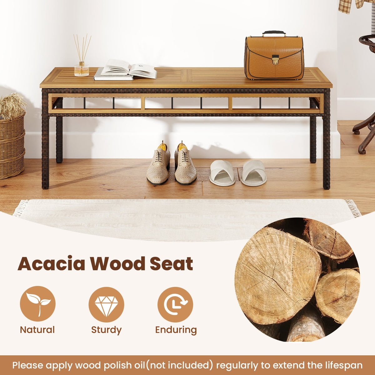 3 Pieces Acacia Wood Patio Dining Set for Deck and Backyard-Patio Dining Sets-DECOROLALA