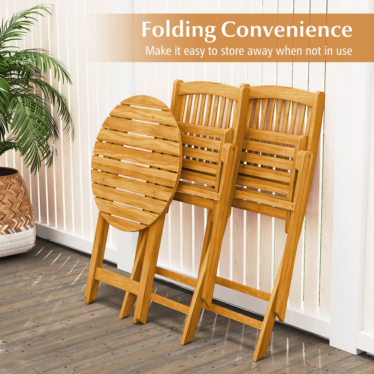 3 Pieces Acacia Wood Patio Folding Bistro Set with Soft Cushions-Navy-Patio Conversation Sets-DECOROLALA
