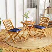 3 Pieces Acacia Wood Patio Folding Bistro Set with Soft Cushions-Navy-Patio Conversation Sets-DECOROLALA