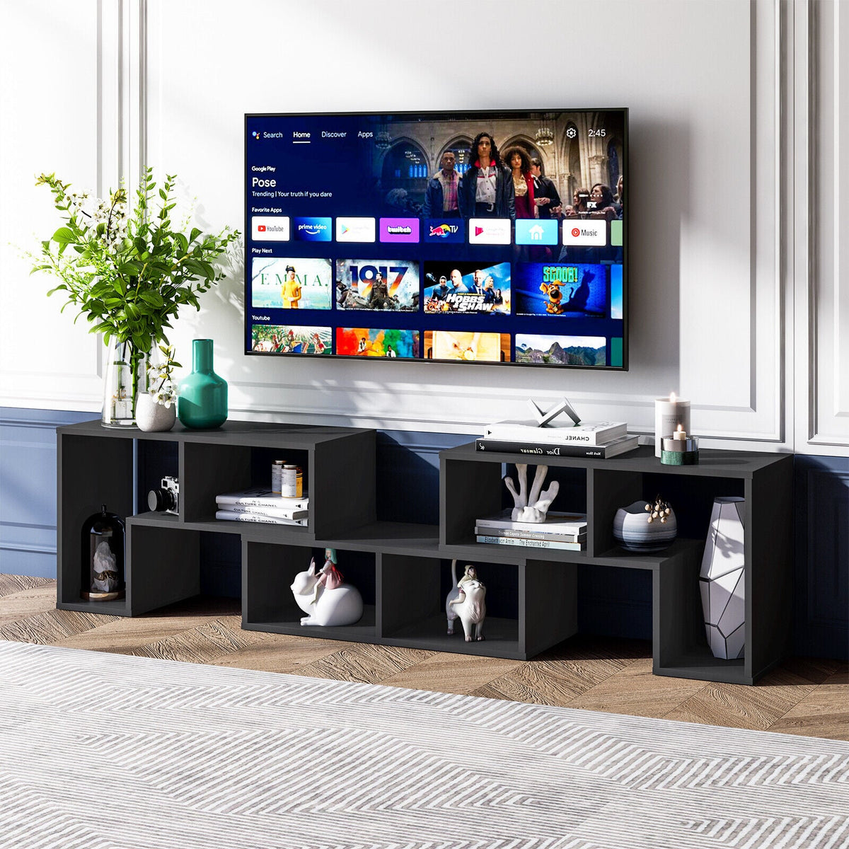 3 Pieces Adjustable TV Stand for TVs up to 65 Inch with Shelves-Black-Entertainment Centers & TV Stands-DECOROLALA