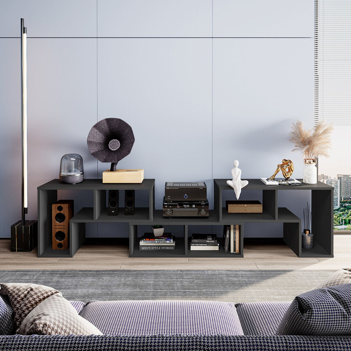 3 Pieces Adjustable TV Stand for TVs up to 65 Inch with Shelves-Black-Entertainment Centers & TV Stands-DECOROLALA