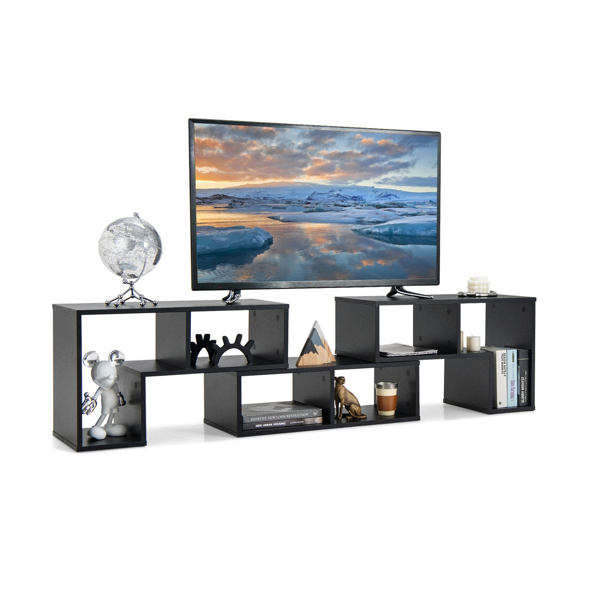 3 Pieces Adjustable TV Stand for TVs up to 65 Inch with Shelves-Black-Entertainment Centers & TV Stands-DECOROLALA