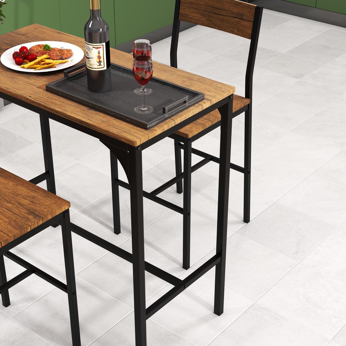3 Pieces Bar Table Set with 2 Stools-Black-Dining Room Sets-DECOROLALA