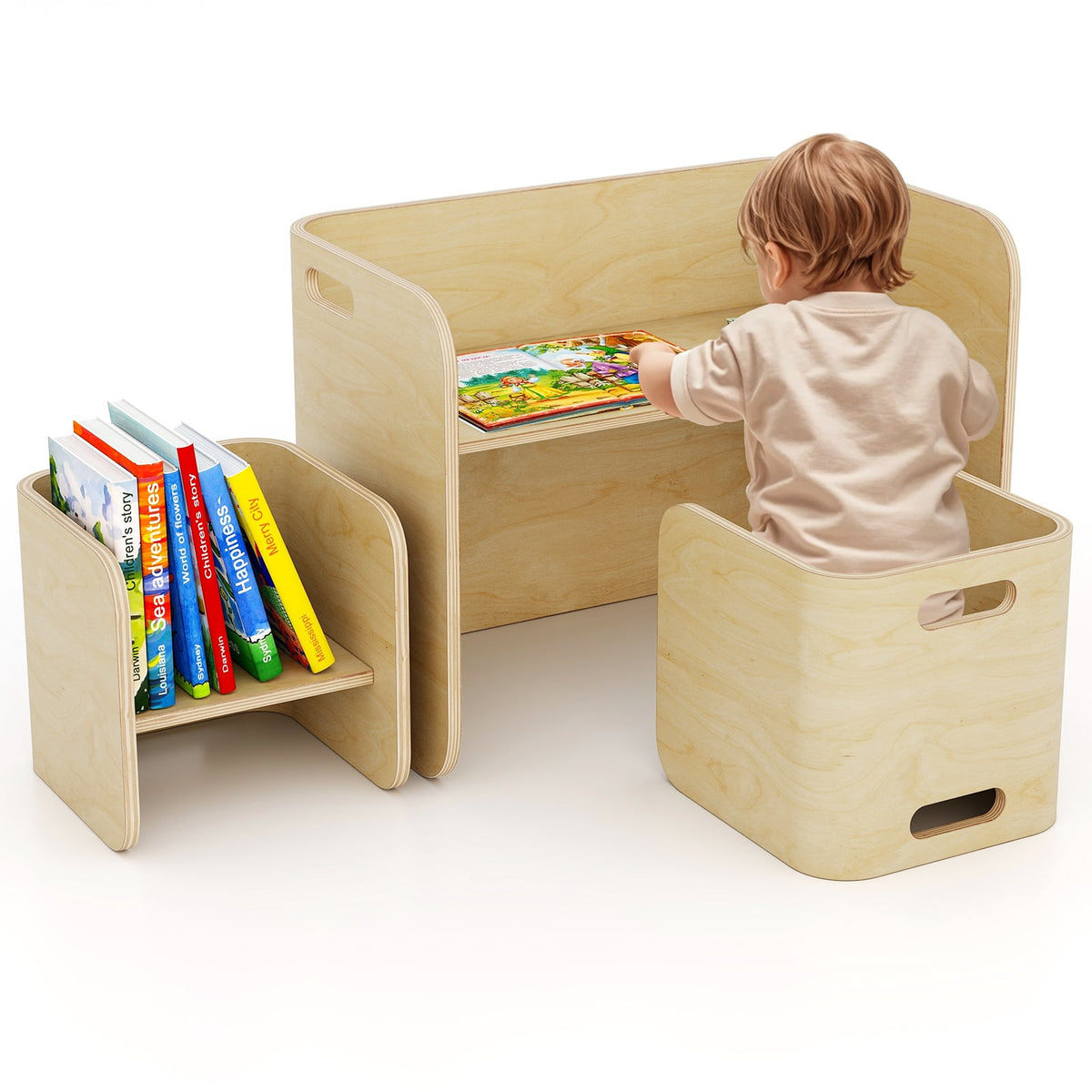 3 Pieces Kids Wooden Table and Chair Set-Natural-Kids Tables & Chair Sets-DECOROLALA