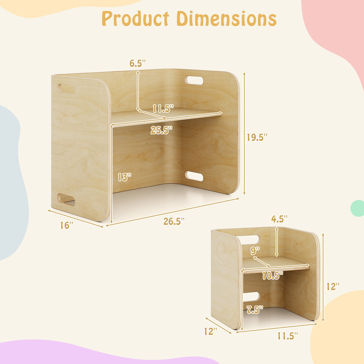 3 Pieces Kids Wooden Table and Chair Set-Natural-Kids Tables & Chair Sets-DECOROLALA