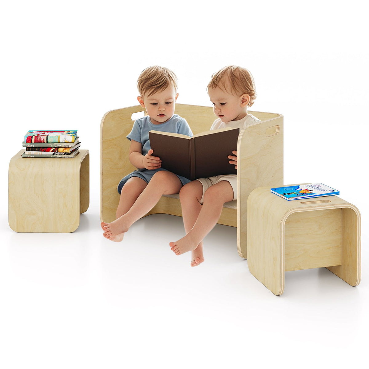 3 Pieces Kids Wooden Table and Chair Set-Natural-Kids Tables & Chair Sets-DECOROLALA