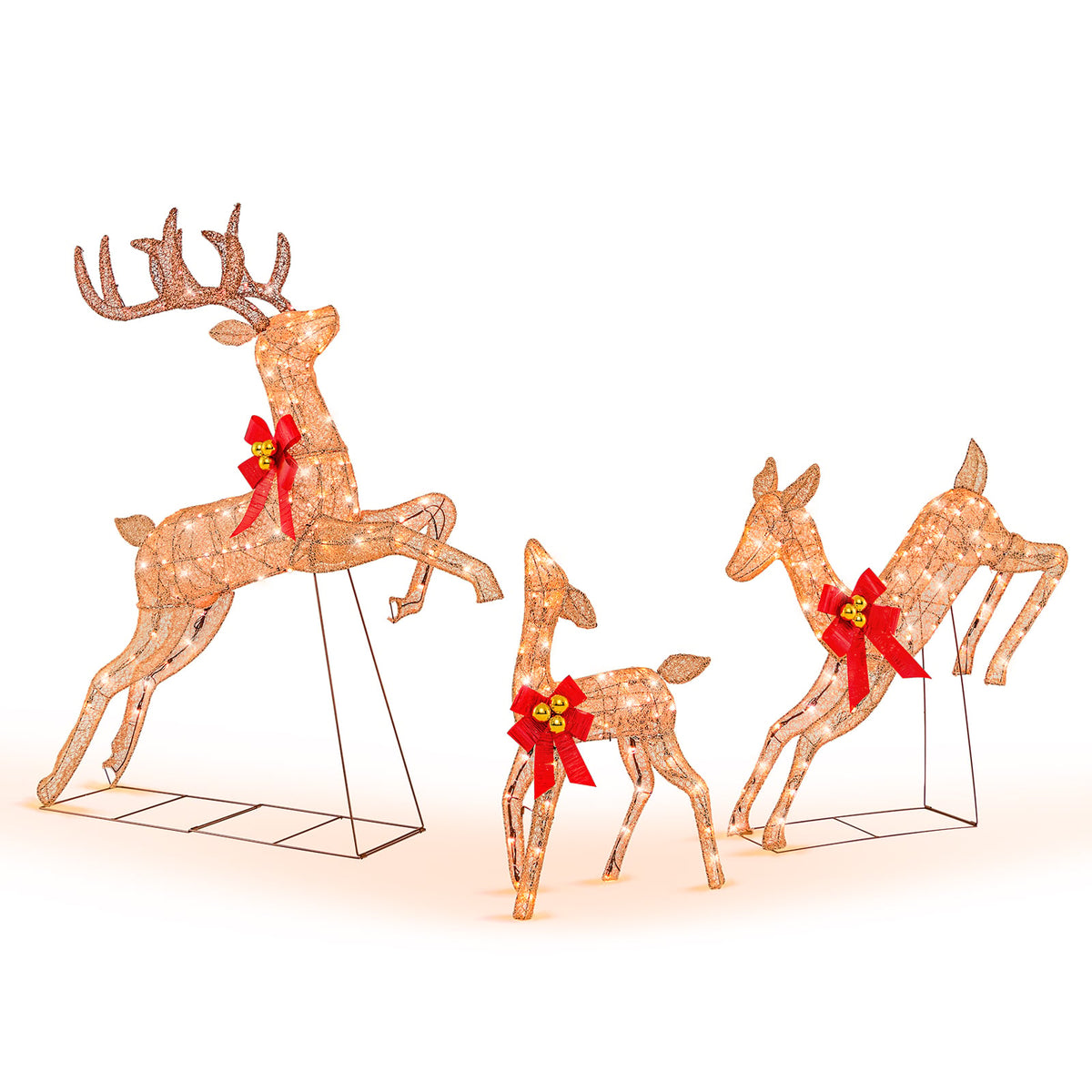 3 Pieces Lighted Christmas Reindeer Family Set with 255 Lights-Golden-Christmas Decorations & Accessories-DECOROLALA