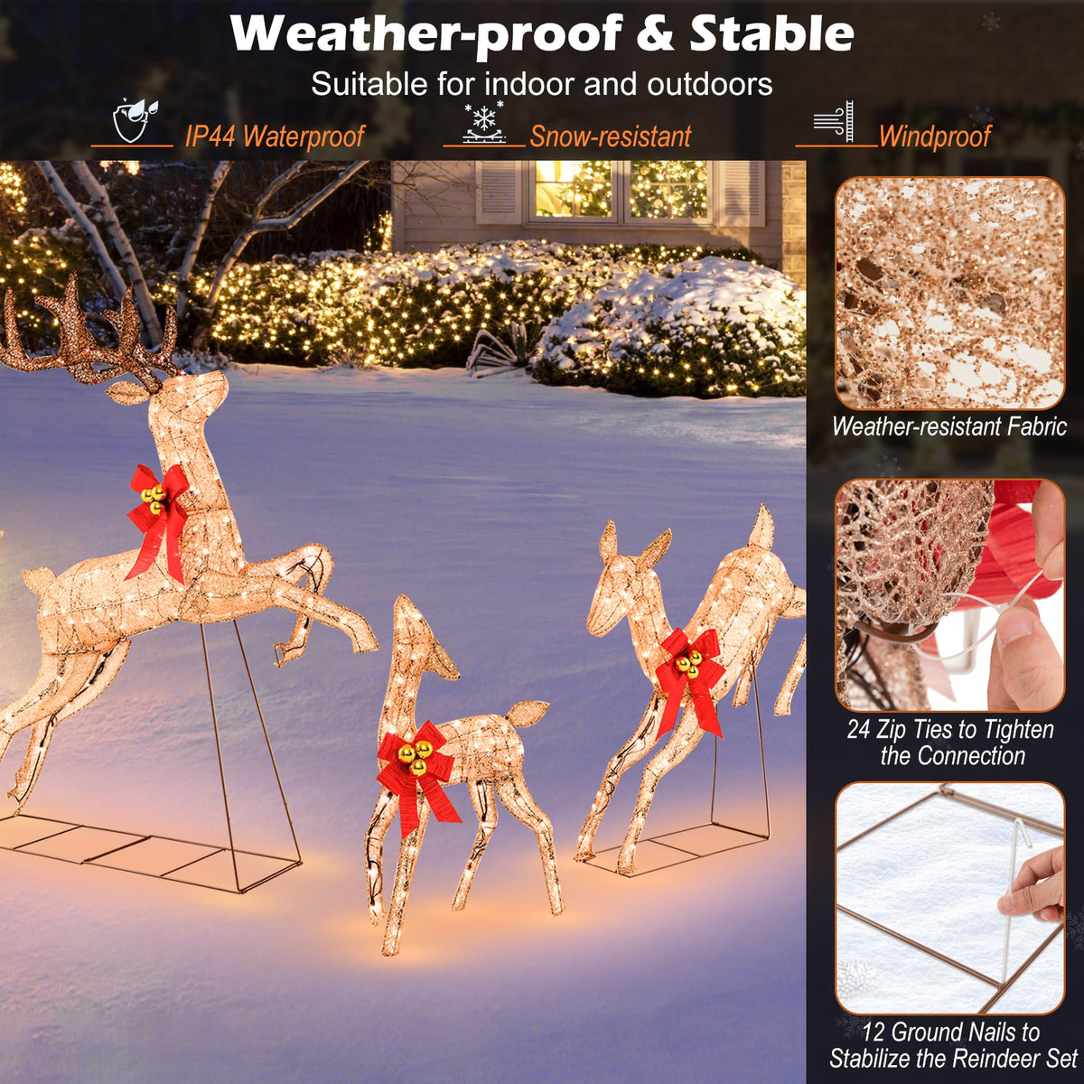 3 Pieces Lighted Christmas Reindeer Family Set with 255 Lights-Golden-Christmas Decorations & Accessories-DECOROLALA